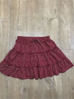 Floral Burgundy Tiered Skater Mini Skirt